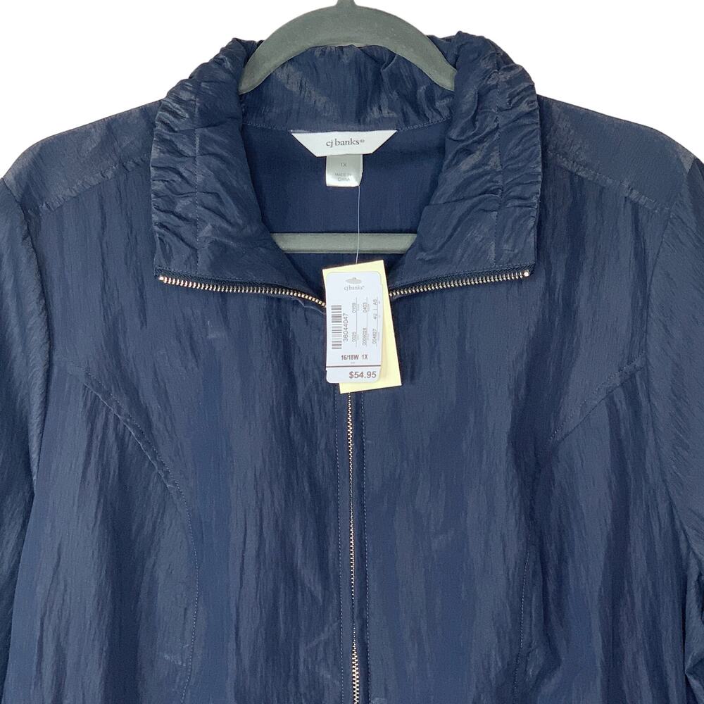 NEW CJ Banks Jacket Iridescent Size 16/18W 1X  Cinch Waist Front Zip Navy Blue